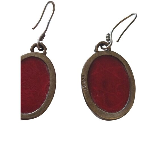 Handmade Sterling Silver Red Coral  Earrings Signed A.F 925 Boho Filigree Oval D - Picture 3 of 4